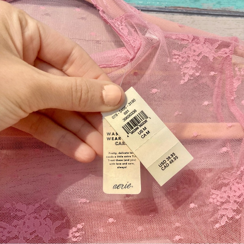 NWT Aerie Top Level Up Lace Layering Mesh Mock Neck Top - Picture 3 of 8